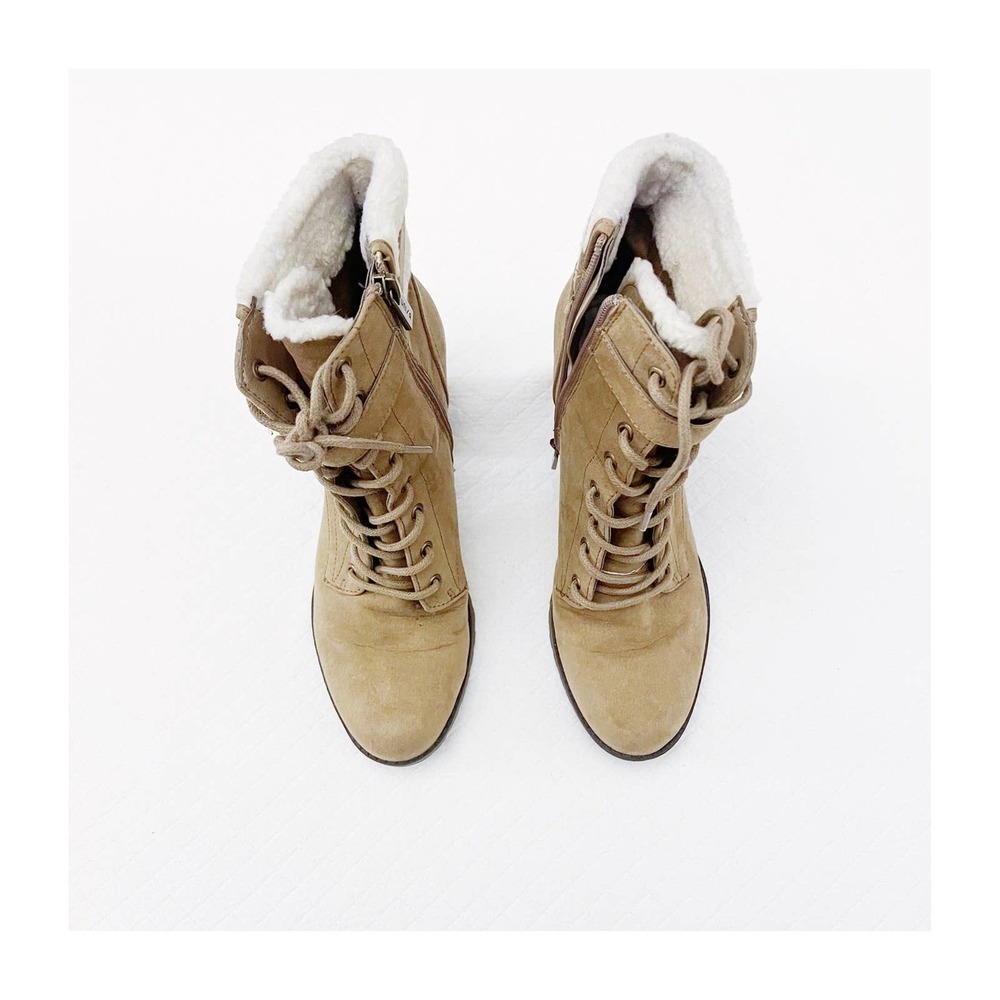 Unisa Zippered Heel Boot Faux Fur Trim Wheat SZ8